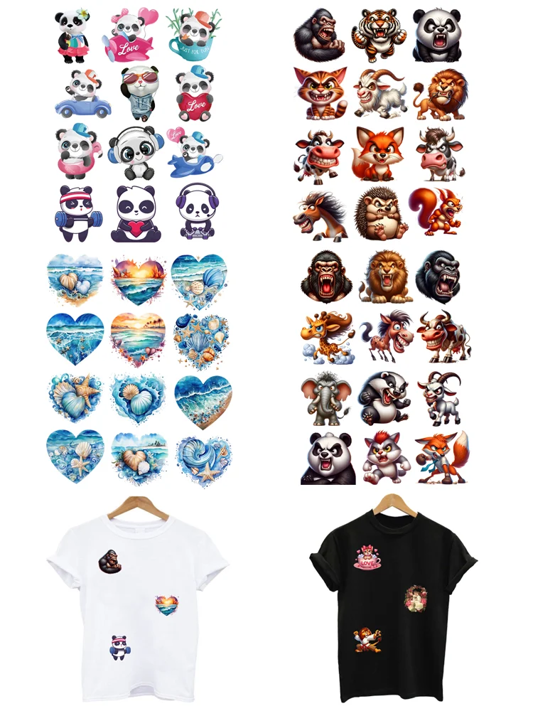 Patchs thermoadhésifs thermocollants thermocollants pour vêtements, transfert thermique, autocollants pour t-shirts, animal, mignon, lot de 12 pièces