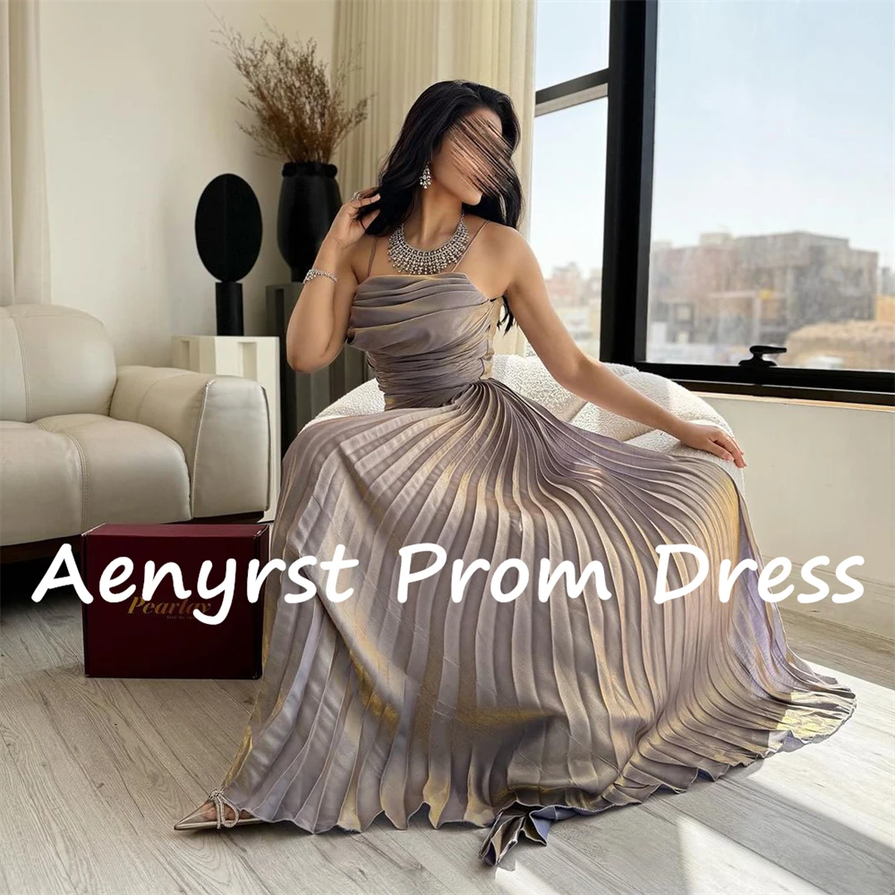 Aenyrst Saudi Strapless Pleated Prom Dresses A-Line Satin Formal Evening Gowns customized Women Ankle Length Dinner Party Dress