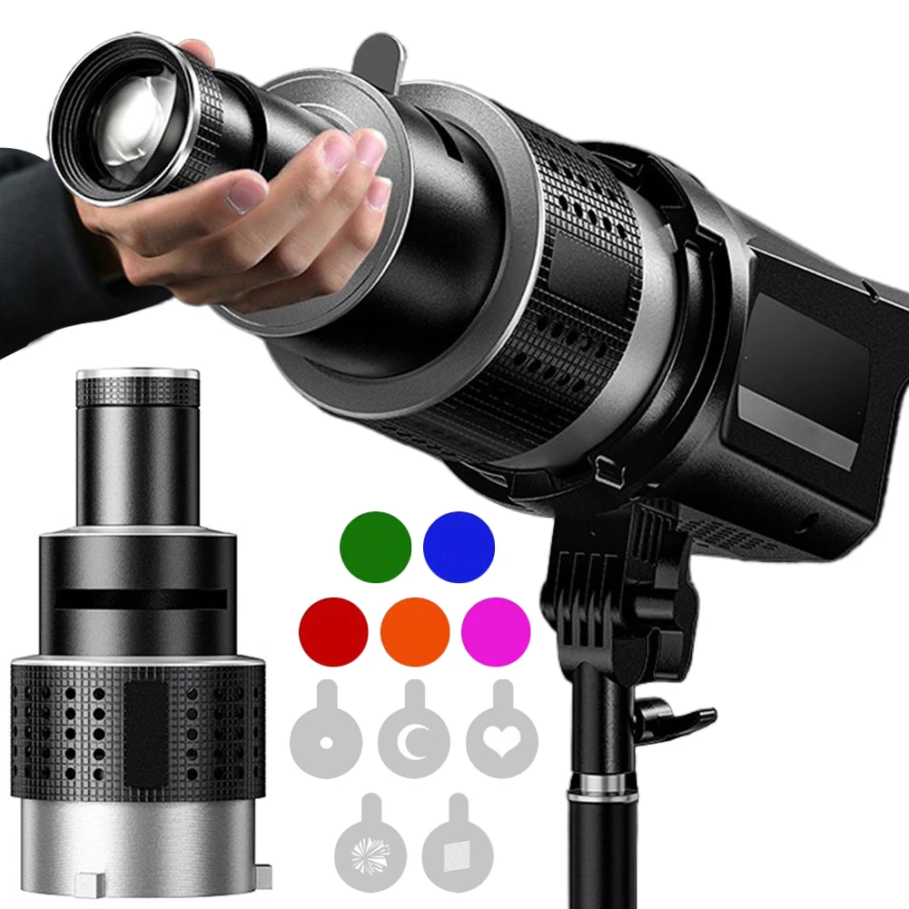 

Bowens Mount Photography Studio Lighting Accessory with 5/25/34 Gobos & 5 Color Filters Spotlight Optical Snoot Photography Kit