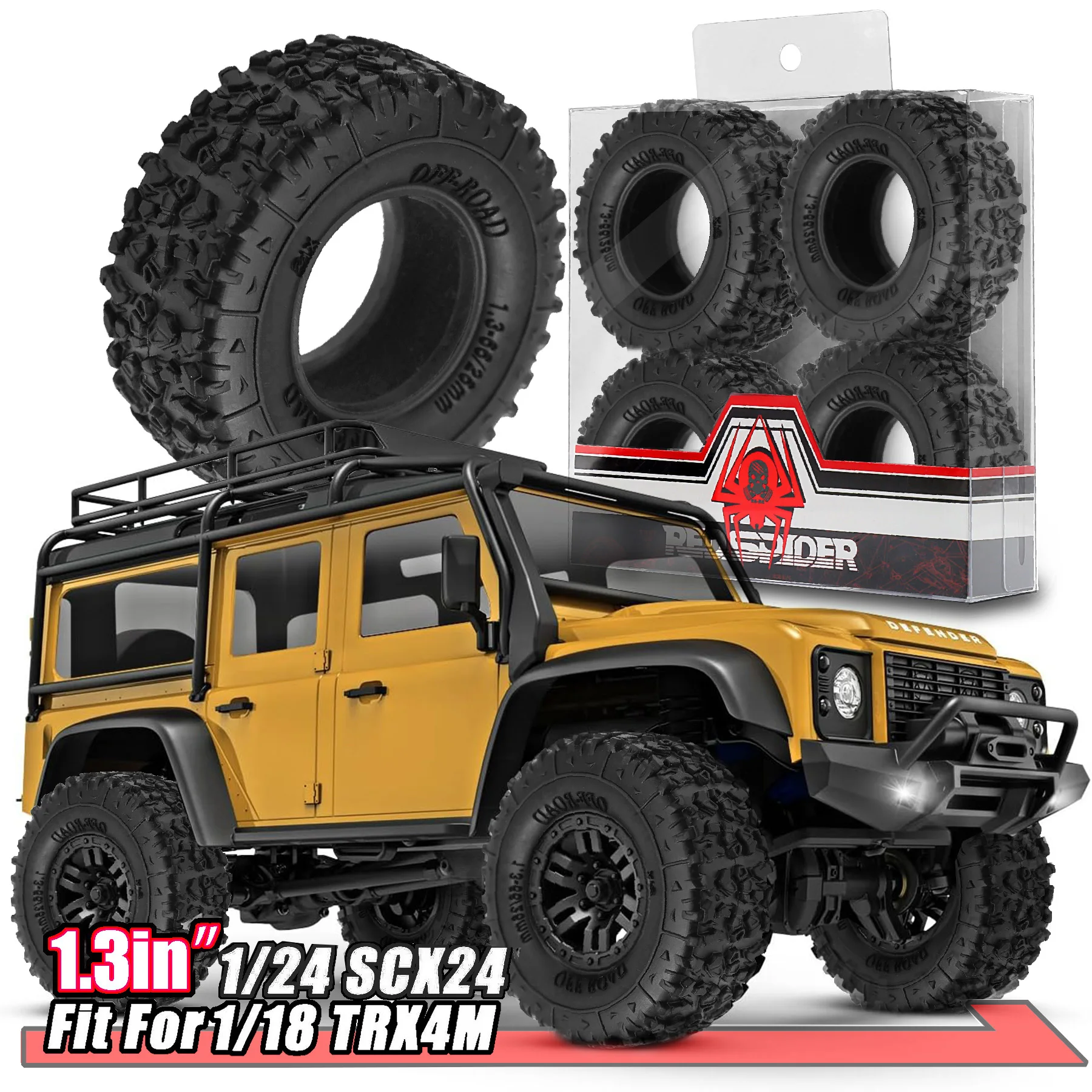 4 Stück 1,3'' Weichgummi-Raupenreifen für 1/18 1/24 RC Crawler Car TRX4M SCX24 FCX18 FCX24