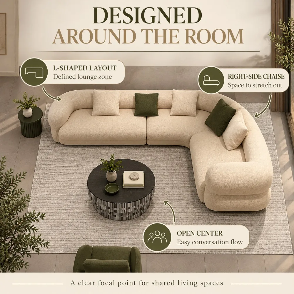 Minimalist Curved Upholstered Sofa Combination Set, Sponge Filled Plush Cushions for Hotel Apartment Modern Living Room