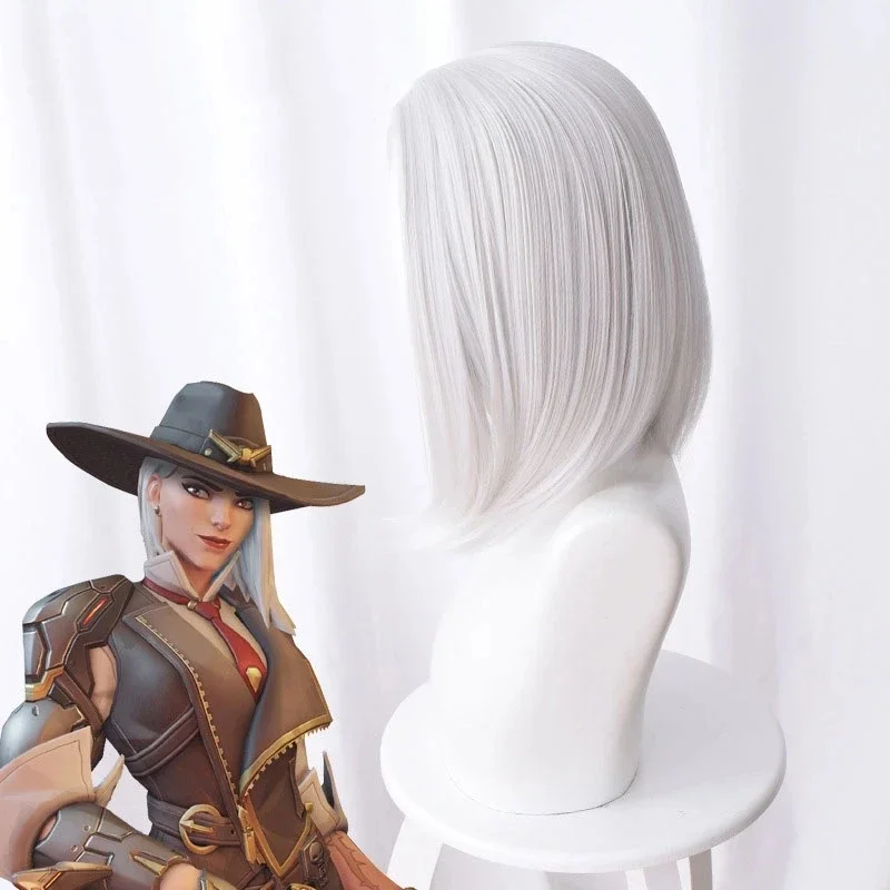Overwatch Ash Ashe Cosplay Wig Silver White Irregular Short Straight Heat Resistant Synthetic Hair OW Cosplay Costume Party Wig