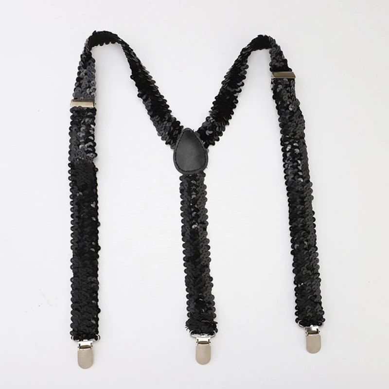 Men Woman Sequin Clip-on Suspenders Elastic Y-shape Adjustable Braces Multi Color for Female Male Fashion Accessories