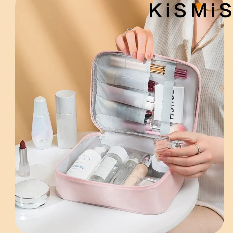 Nuova borsa da viaggio portatile in nylon impermeabile per trucco, con cerniera, organizer cosmetico multifunzionale per pennelli e strumenti