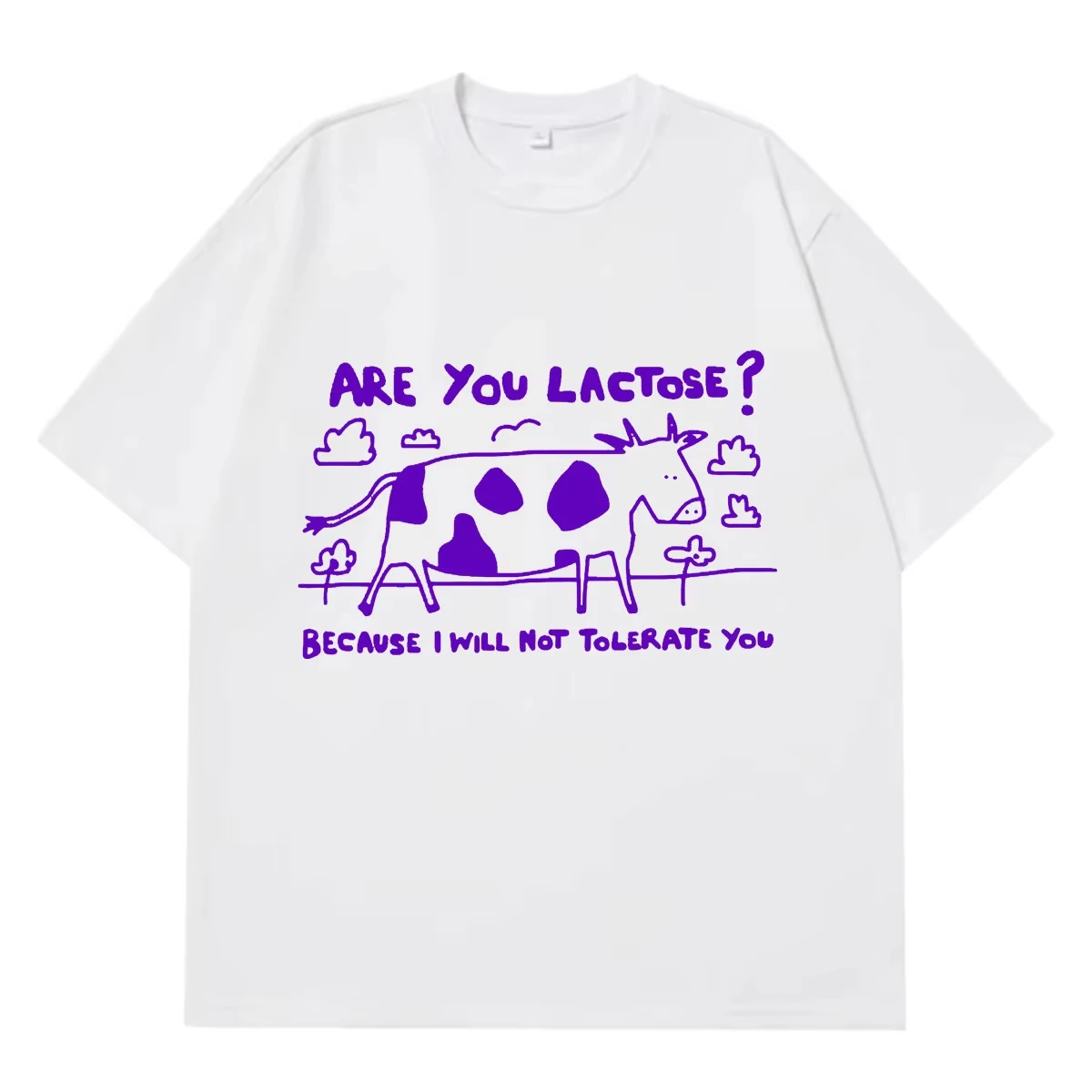Are You Lactose? Funny Cow Meme T-shirt Men Women Fashion Hip-hop T-shirts Summer Short-sleeved Casual Cotton T-shirt Streetwear