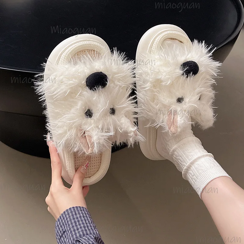 

Повседневные тапочки на платформе, женские домашние весенне-осенние туфли с милым мультяшным дизайном для собак, модная домашняя обувь для девочек, легкие шлепанцы