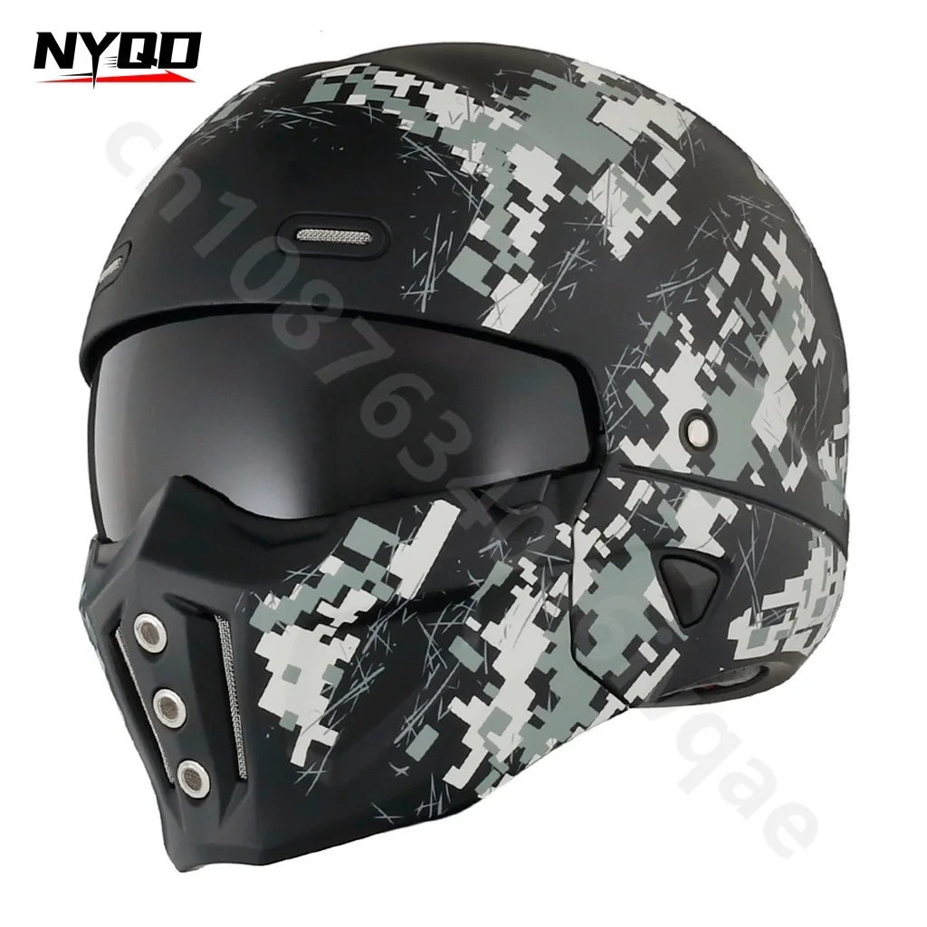 

Motorcycle Scorpion Helmet Ghost Face Black Warrior Vintage Combination Helm Four Seasons Man Woman DOT CE Casco De Moto