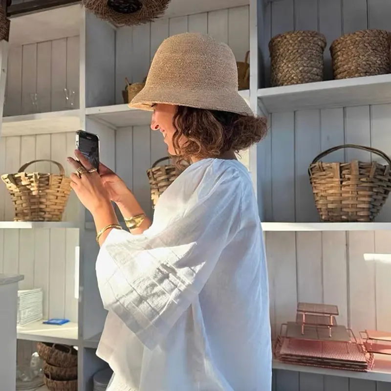 

Дизайнерская соломенная шляпа из рафии для женщин, летняя пляжная шляпа-панама, корейская роскошная шляпа для путешествий, защита от солнца, дышащая рыбацкая шляпа