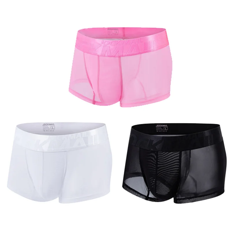 3PCS JOCKMAIL Sexy Mens Panties in Brazil Mesh Transparent Underwear Soft Antibacterial High Quality Boxer Man