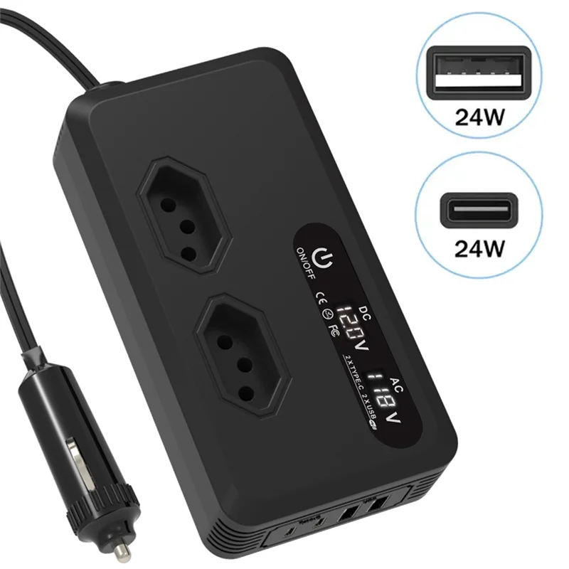 Car Converter 200W Power Inverters USB Ports Charger Adapter Inverter LED Screen Brazilian BR Plug 12V To 110V