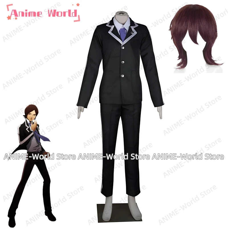 《Custom Size》Game Tatsuya Suou Black Uniform Cosplay Costume Wig Halloween Role Play