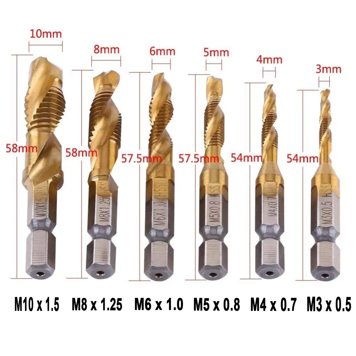 M3-M10 Screw Tap Drill Bits Hss Taps Countersink Deburr Set Metric Combination Bit High Speed Steel 1/4 IN Quick Change Hex