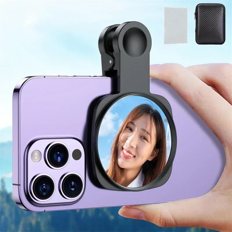 3 in 1 Smartphone Camera Selfie Mirror Clip Kit for IPhone 15 Pro Max Samsung Phone HD Reflective Mirror Holder with Storage Bag