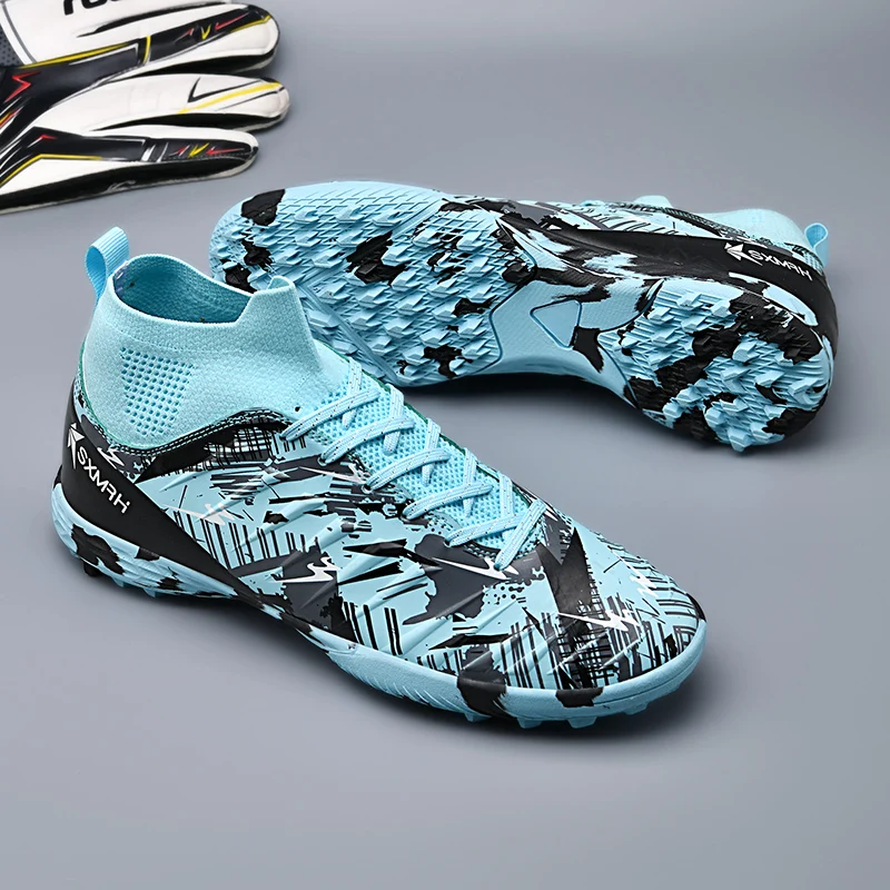 Double Star High-Top AG Long Stud Football Shoes, Kids Primary School Students Teenagers Adults Turf Stud Athletic Match Trainin