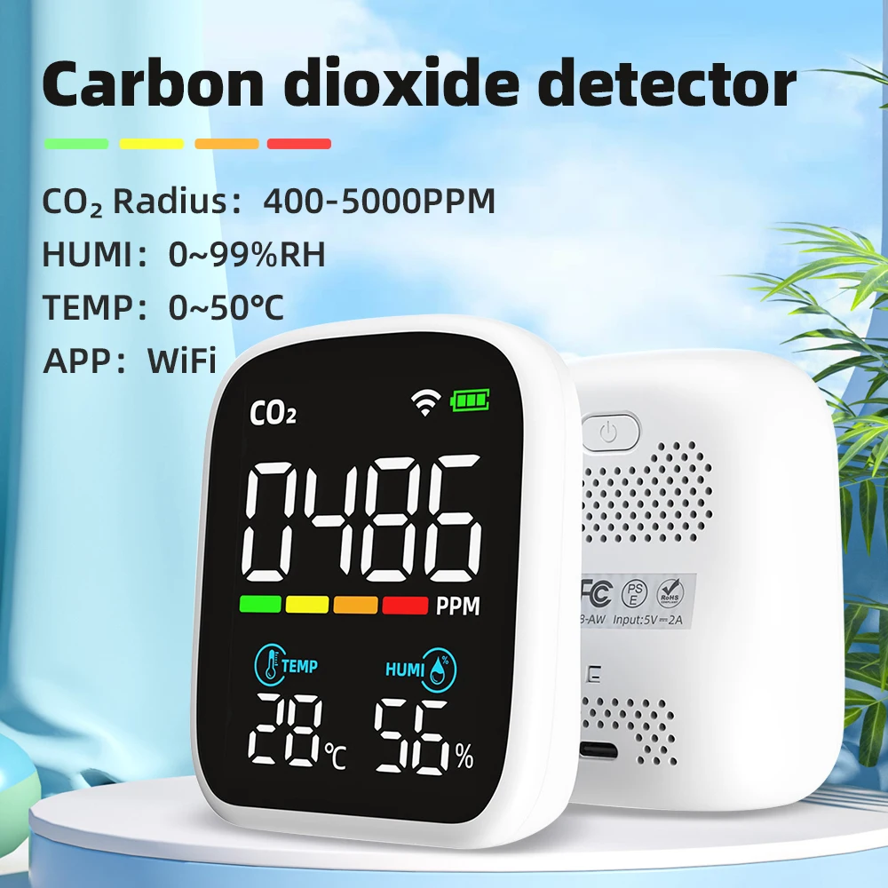 Portátil Wifi Qualidade do ar Tester Pm2.5 Co2 Poluição do ar Analisador Temperatura Umidade Teste Medidor App Controle Sensor Infravermelho