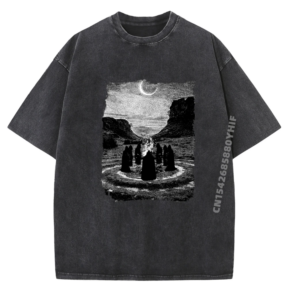 

Dark Aesthetic Goth Pagan Grey Shirt Graphic Tee Autumn Streetwear Printed Tees Mens Oversized Washed Shirt