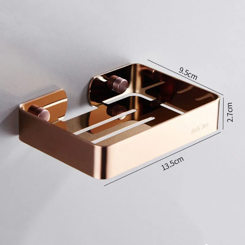 304 Stainless Steel Gold Bathroom Shelf Wall Mounted Dquare Soap Dish Bath Shower Shelf Soap Basket Holder Paper Holder White - view 5