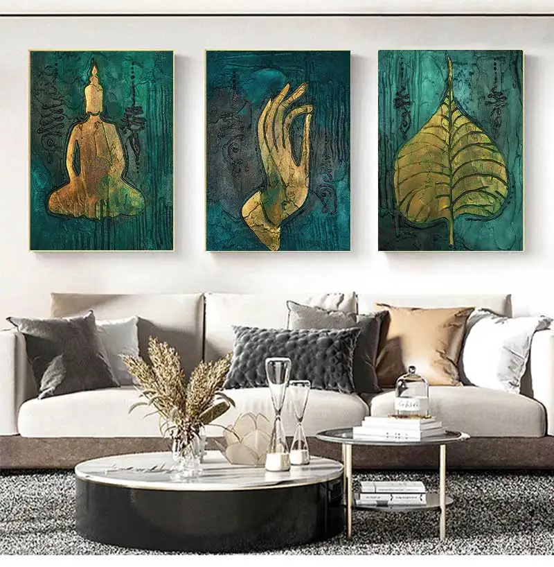 Thai Buddha Painting Southeast Asian Style Wall Posters India Bergamot Lotus Yoga Buddha Canvas Prints Living Room Decor