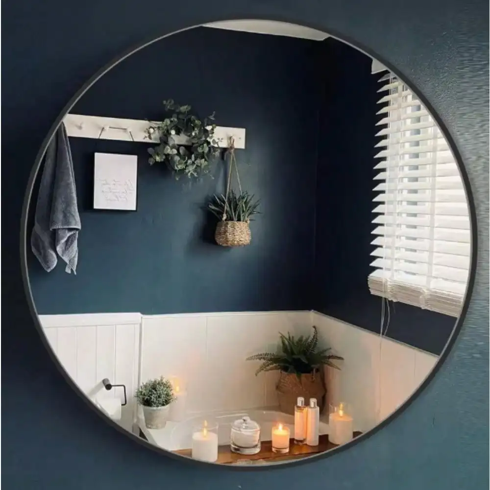 

Vanity Round Wall Mirror Aluminum Alloy Frame Bathroom Mirror with Simple Metal Frame