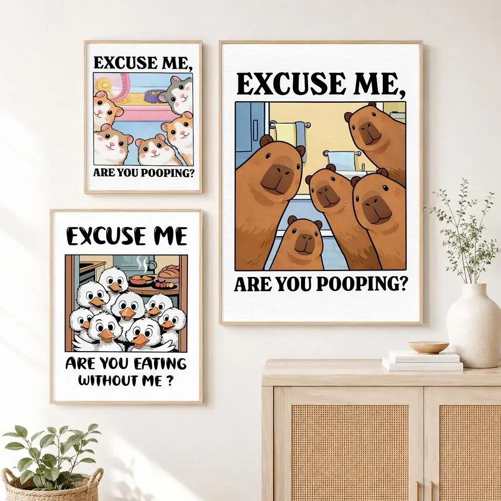 Classic F-Funny Goose Poster Sorry Are You Defecating Poster Self Adhesive Wall Art Decor for Bedroom Living Room Office Home