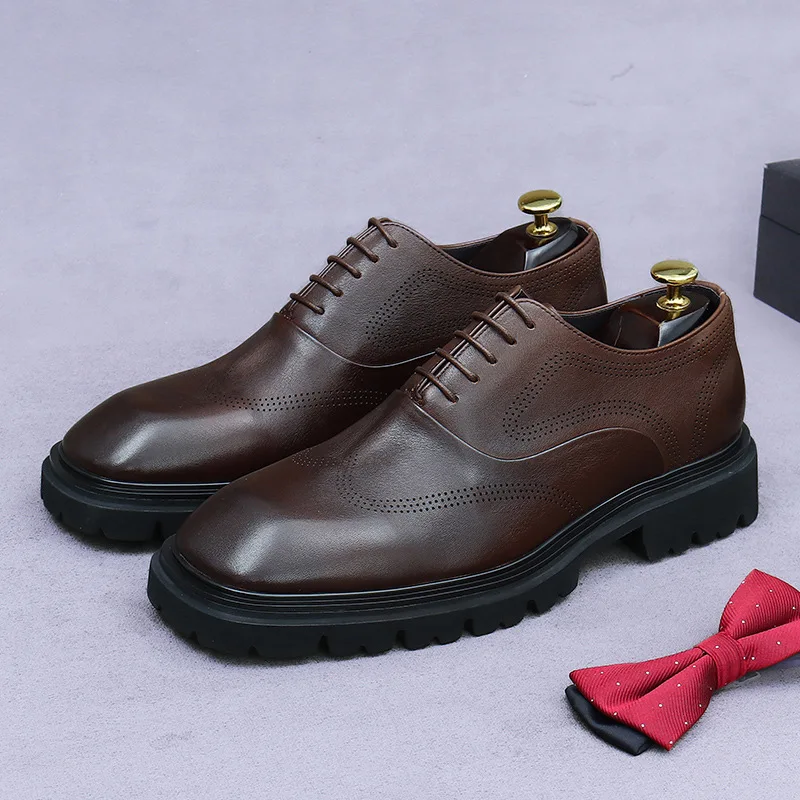 

Mens Brogue Oxford Shoes Genuine Leather Chunky Lug Sole Lace Up Formal Dress Shoes for Men Business Office Wedding Footwear New