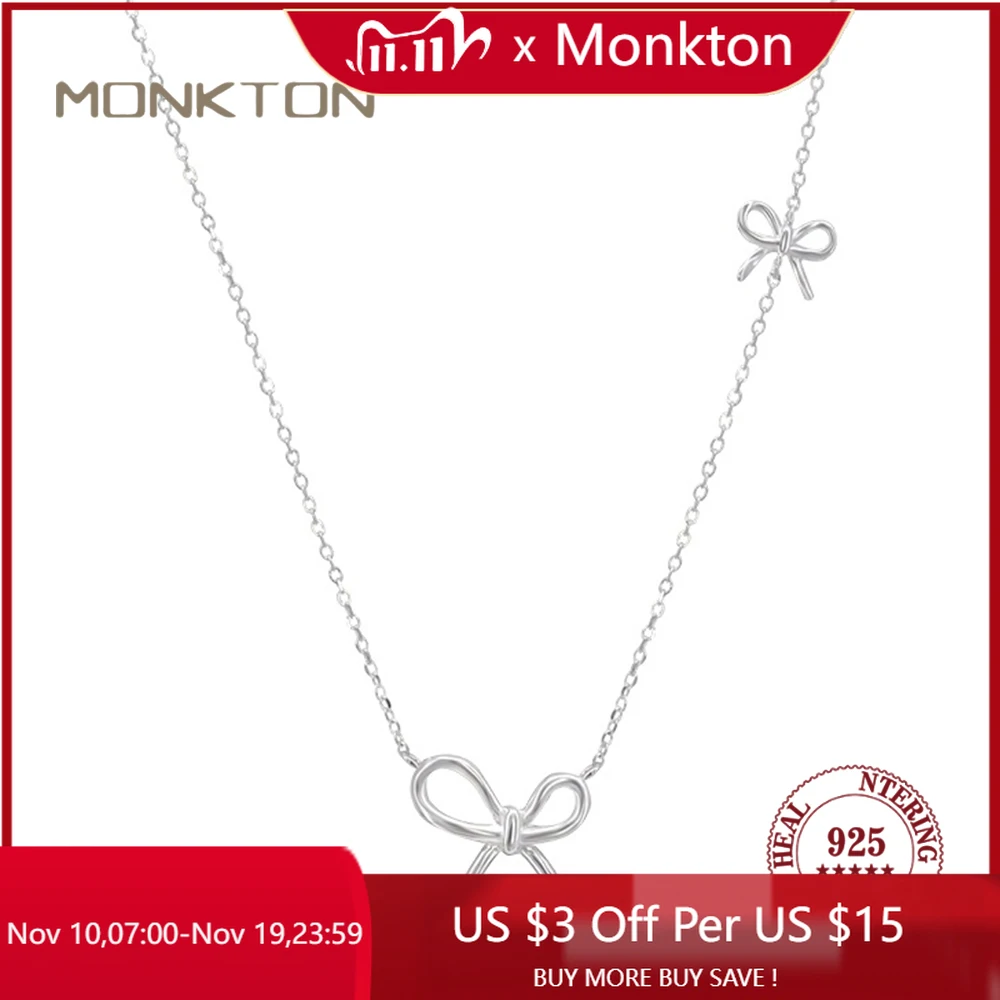 

Monkton 100% 925 Sterling Silver Chain Necklaces Simple Bowknot Pendant Necklace Silver 925 Jewelry Girls Sweet Gift