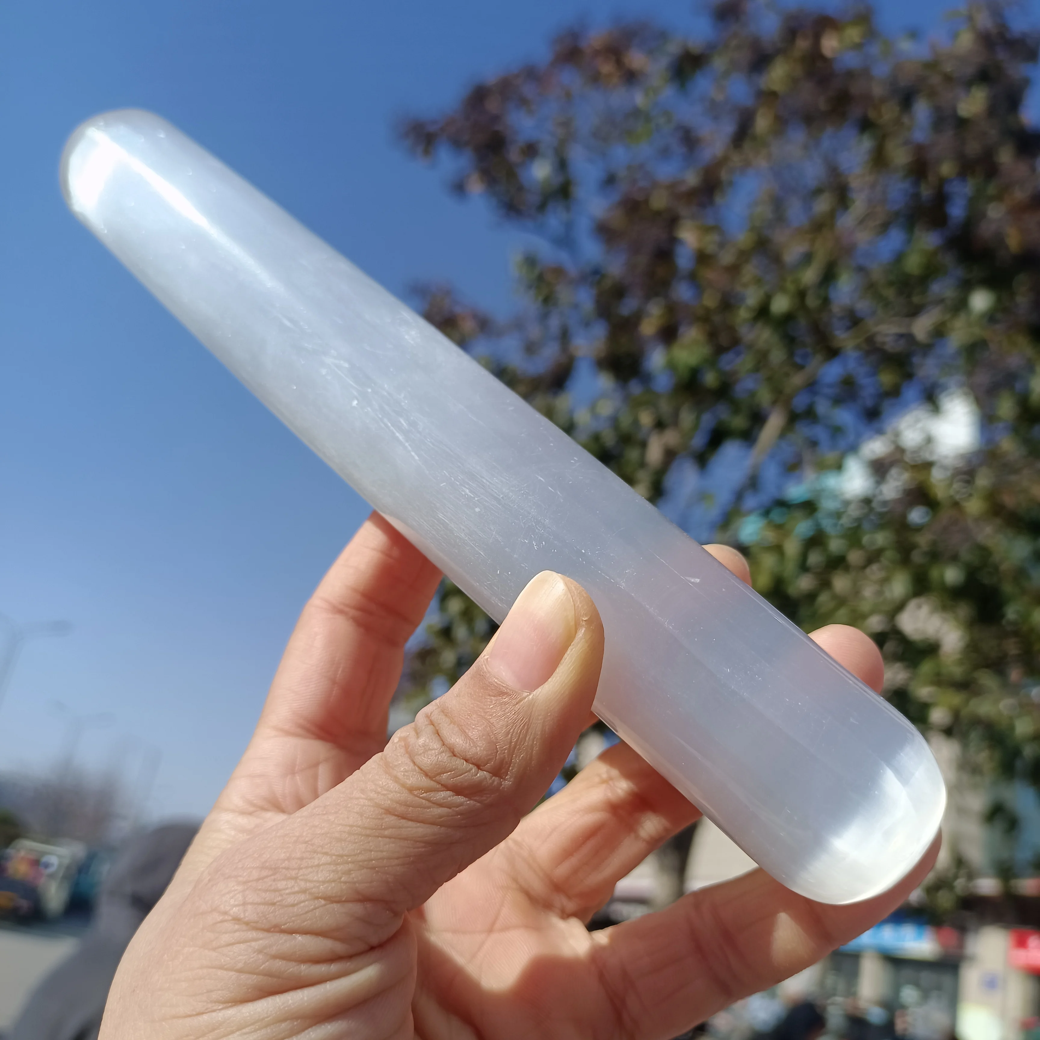 عصا تدليك مغربية طبيعية للنساء ، جص شفاف ، خام كريستال كوارتز ، عصا تدليك منحوتة ، علاج ريكي معدني ، علاج نسائي