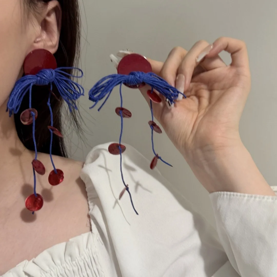 

DUTRIEUX New Trendy Fashion Retro Tassel Earrings Niche Design Handmade Ear Studs Color Collision Shell Ear Decor Jewelry Gifts
