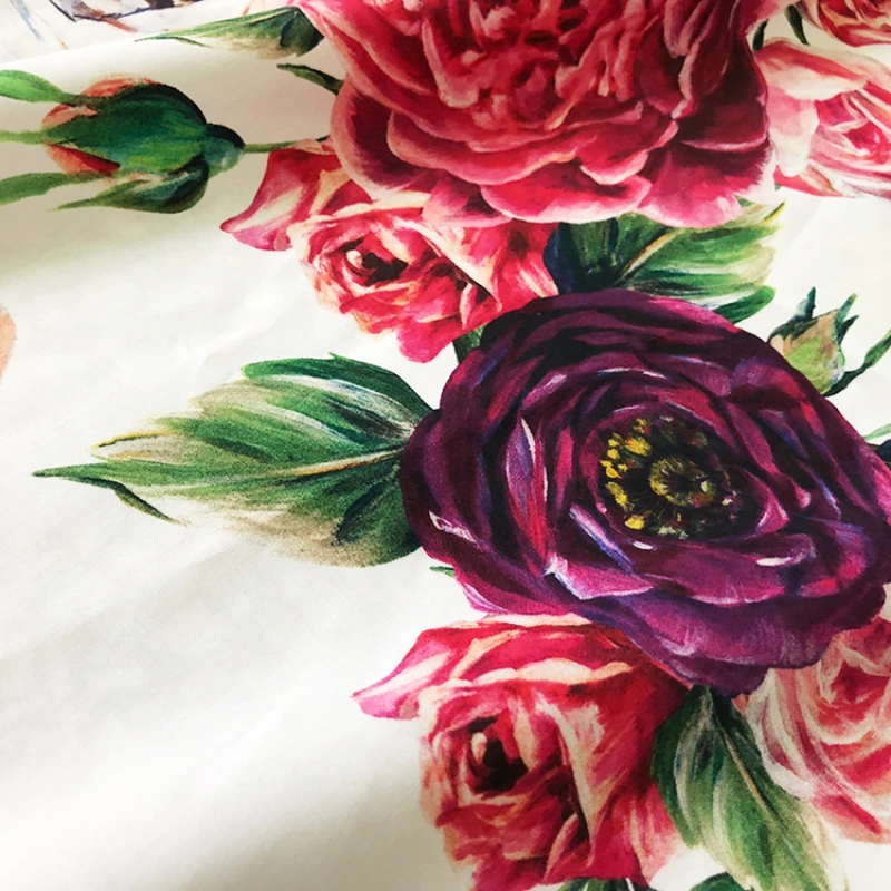 Natural 100% Cotton Peony Printed Fabric Material Brand Fashion Design for Dress DIY Sewing Fabric Wholesale Cloth