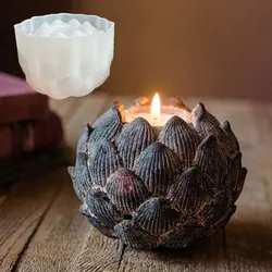 Vintage Lotus Candlestick Plaster Mold Table Decor Tealight Holder Concrete Tray Mould Lotus Bowl Incense Burner Silicone Molds