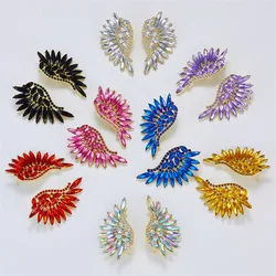 Lnlaid Colorful Rhinestone Left And Right Symmetrical Angel Wings Earrings European and American Style Fashion Earrings