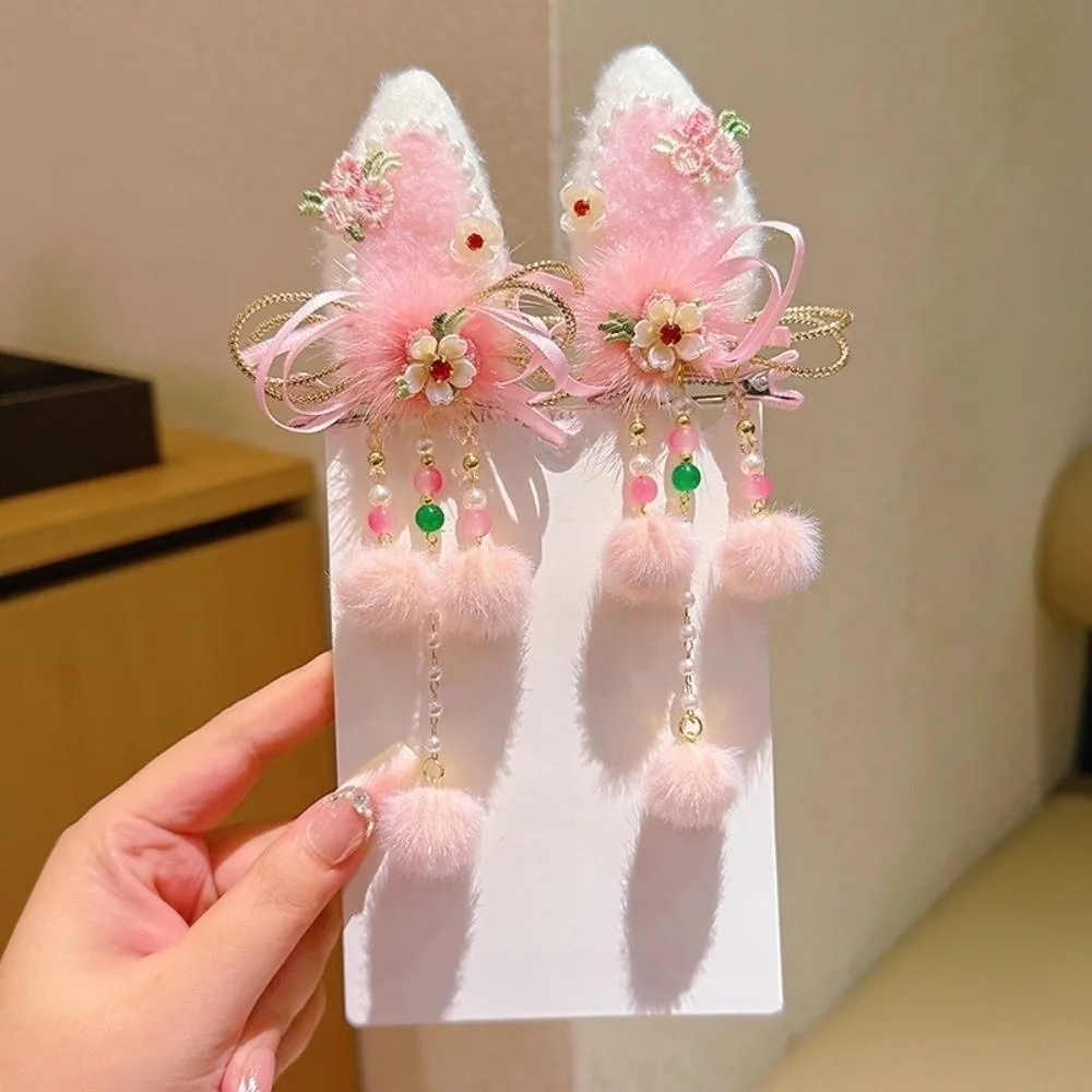 Cheongsam Elegant Traditional Chinese Hair Clip Bow Hair Ball Tassel Hairpin Cute Red New Year Hair Accessory Celebration