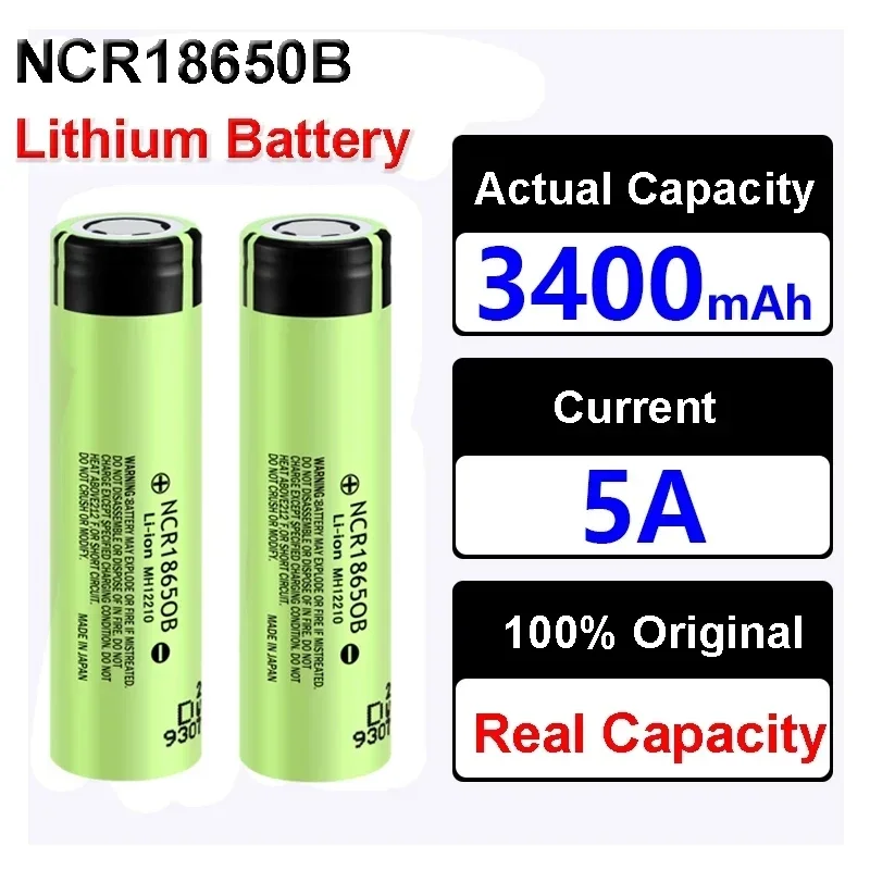 

1-20PCS Original 18650 Lithium-ion Battery 3400mAh 3.7V NCR18650B Rechargeable Battery Flat for Flashlight LED Lamp Power Bank