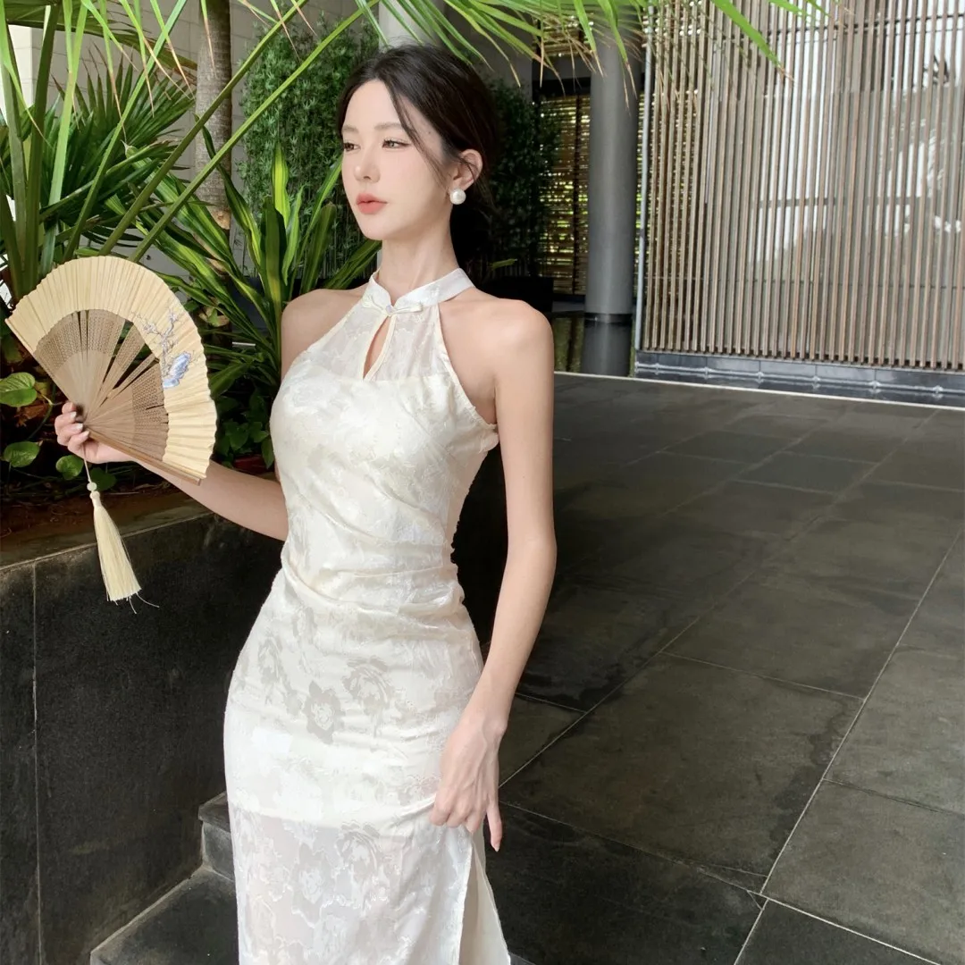 Nouveau chinois Sle minceur broderie florale Svel Ne suspendu évider Dr jupe mi-longue trajet été