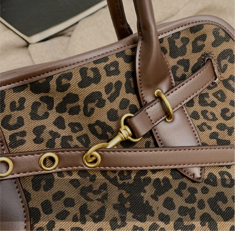 Moda feminina bolsa de grande capacidade leopardo impressão feminina sacola de viagem bolsa de ombro portátil saco de compras