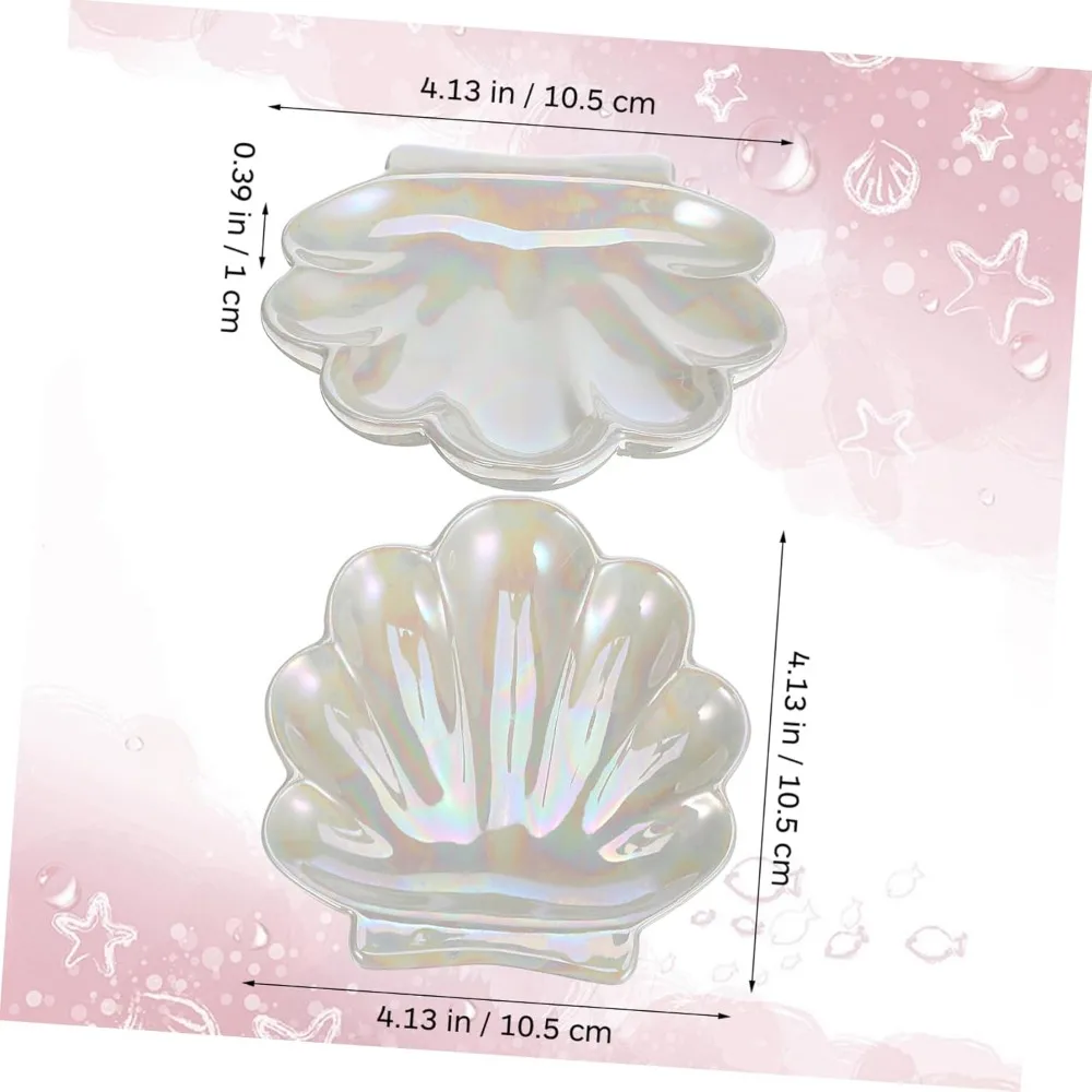 لوحة مجوهرات من السيراميك على شكل صدفة إبداعية، صينية تخزين خفيفة الوزن للخواتم والأقراط والقلائد المزخرفة متعددة الوظائف أو