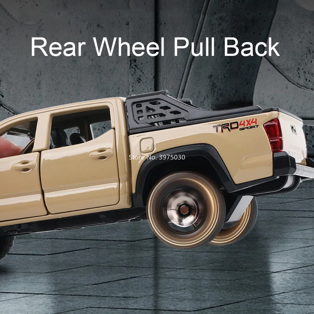 1:32 합금 토요타 타코마 오프로드 자동차 모델 다이캐스트 장난감 휠 후진 미니어처 자동차 라이트 사운드 자동차 소년 컬렉션 재미