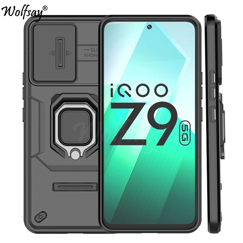 Shockproof Case For Vivo iQOO Z9 Case For Vivo iQOO Z9 5G Ring Holder Magnetic Back Cover For Vivo iQOO Z9 Z 9 Push Window Case