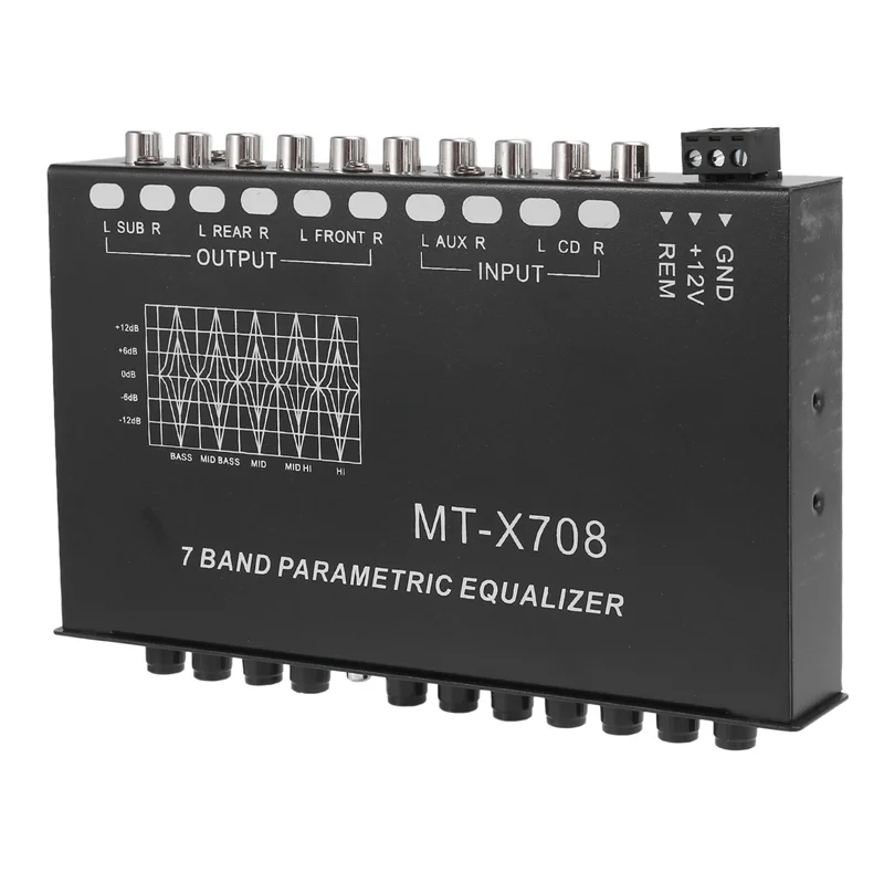 معادل صوت السيارة A99E-2X ذو 7 نطاقات، معادل رسومات مضخم صوت EQ قابل للتعديل مع مفتاح اختيار إدخال CD/AUX، أسود #4