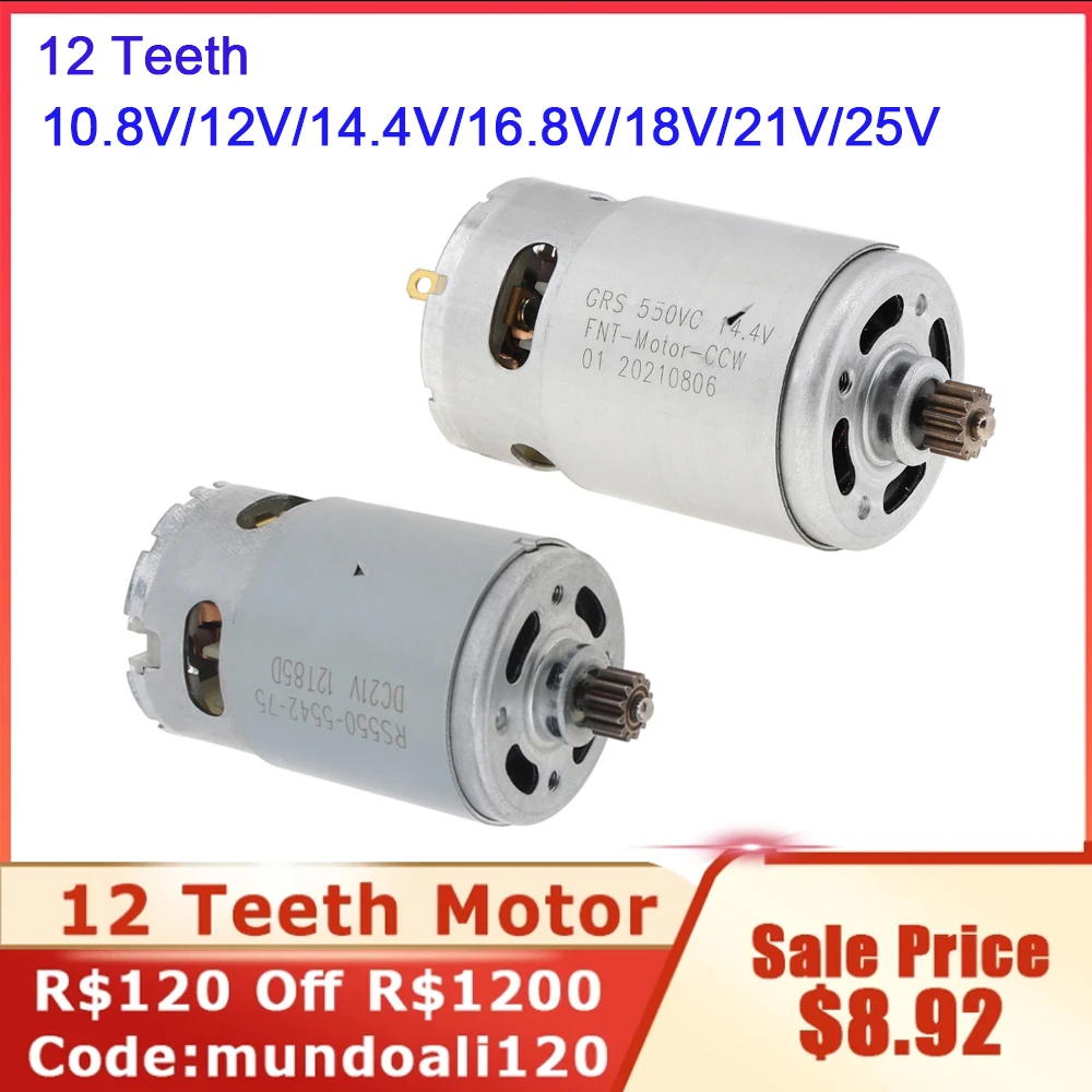 Portable RS550 10.8-25V DC Motor Two-speed 12 Teeth and High Torque Gear Box for Electric Drill / Screwdriver