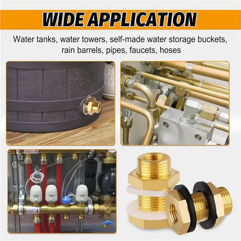 2026 New 6-Pack Solid Brass Bulkhead Fittings, 1/4 NPT Taper Female 3/4 Inch Straight Male Thread Brass Water Tank Connector