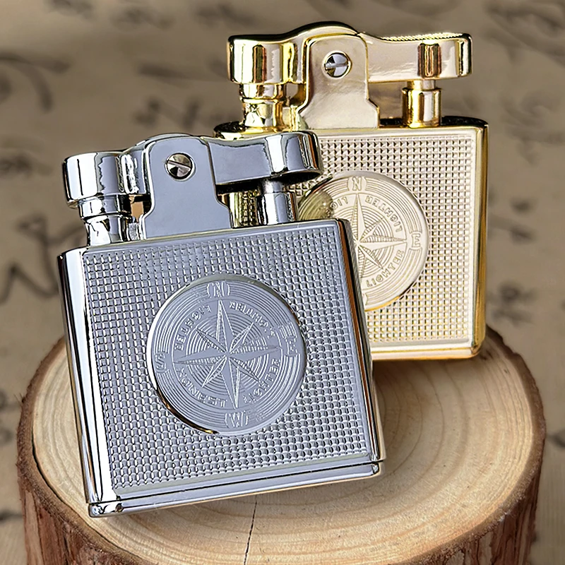 Windproof Retro Brass Cigar Lighter Cigar Lighter Metal Press Kerosene Windproof Lighter Men Smoking Accessories Gadgets