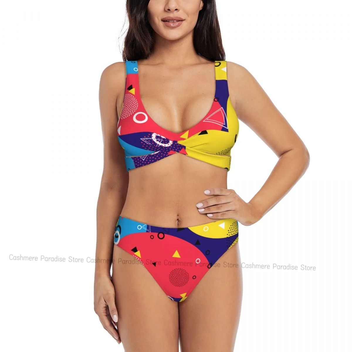 Push-Up ชุดบิกินี่ผู้หญิง 2025 80s 90 สไตล์ Pop Art สามเหลี่ยมชุดว่ายน้ําเซ็กซี่ผู้หญิง