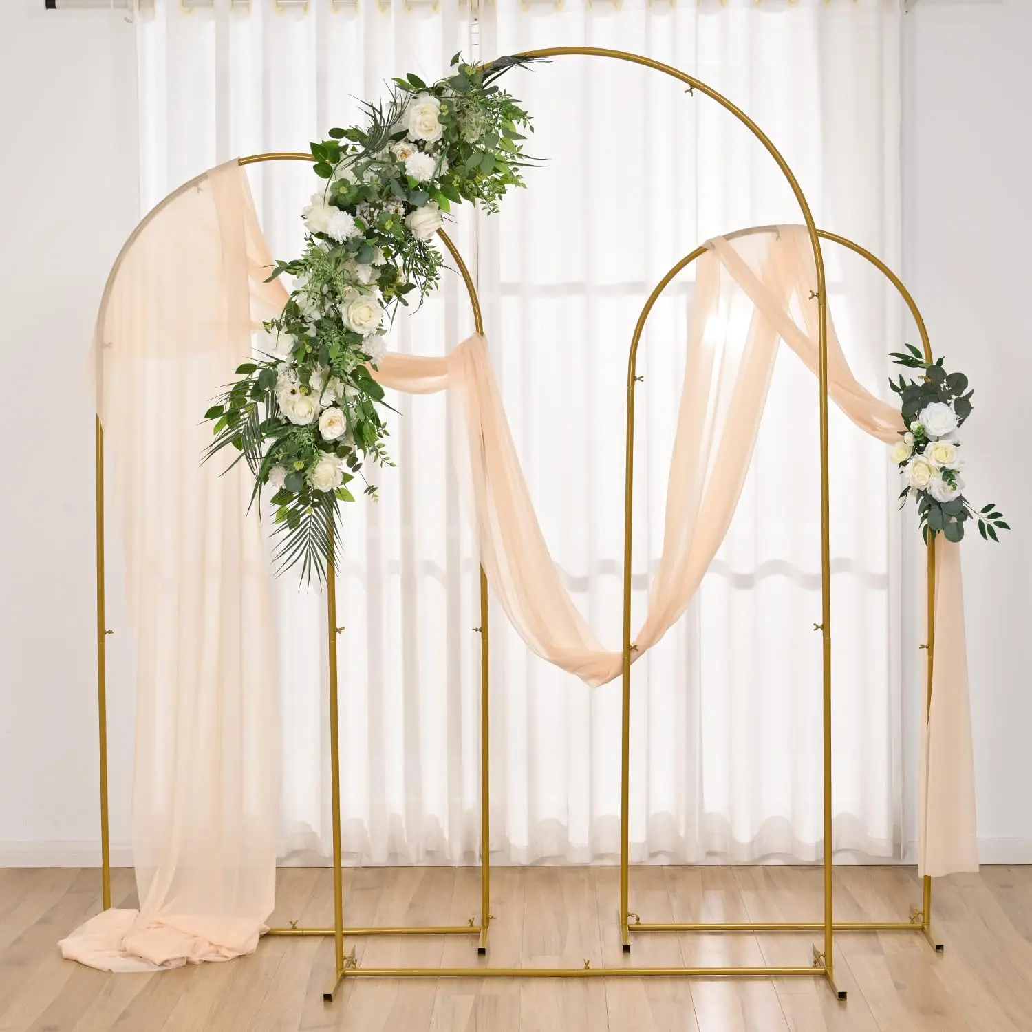 Wedding Arch Backdrop Stand Set of 3 (7.2FT, 6.6FT,5.9FT), Balloon Arch Stand, Metal Arch Backdrop Stand for Wedding Ceremony, B