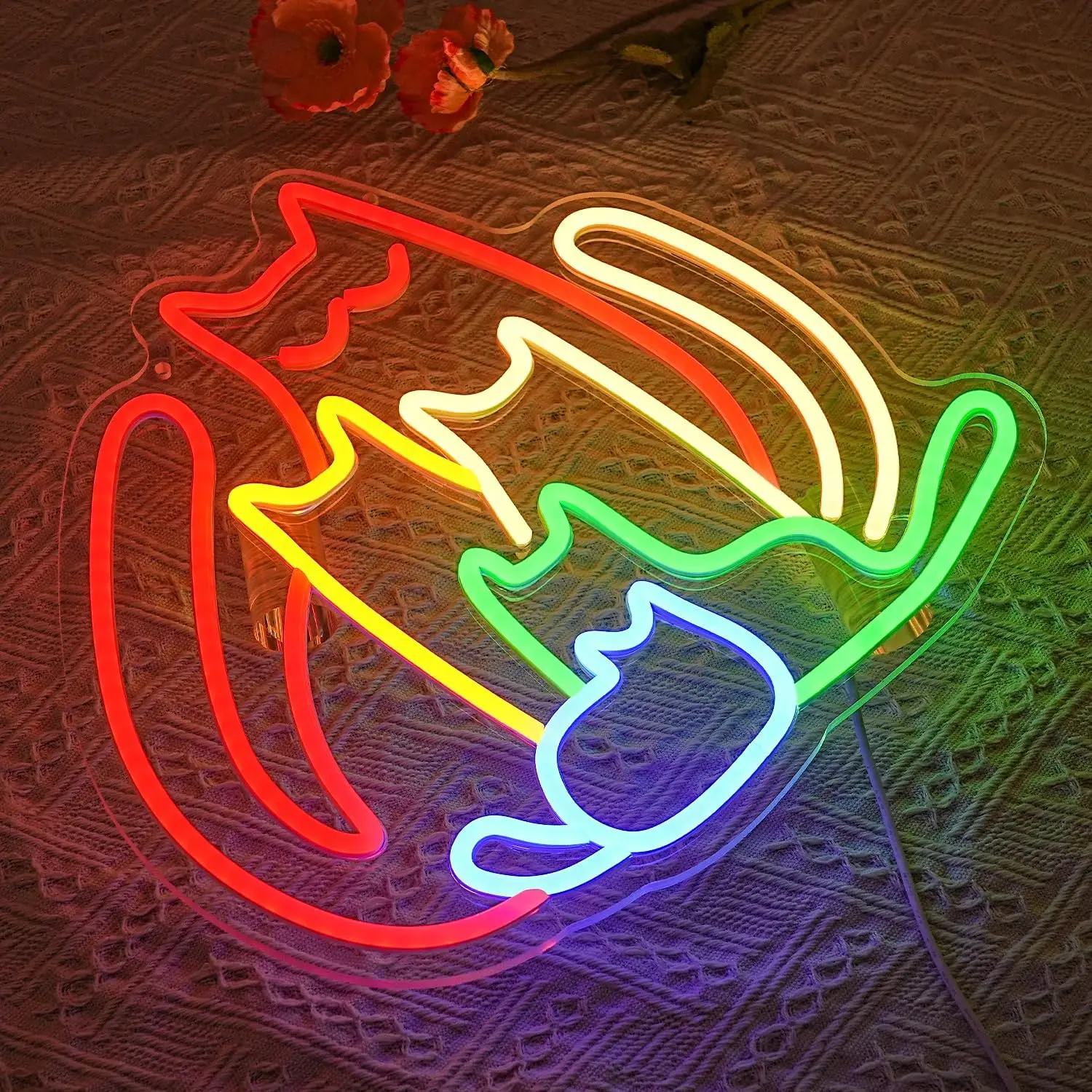 Colorful Cat Neon Sign Rainbow Kitten LED Animal Neon Light Dimmable Pet for Bedroom Men Cave Home Party Home Decor USB Powered