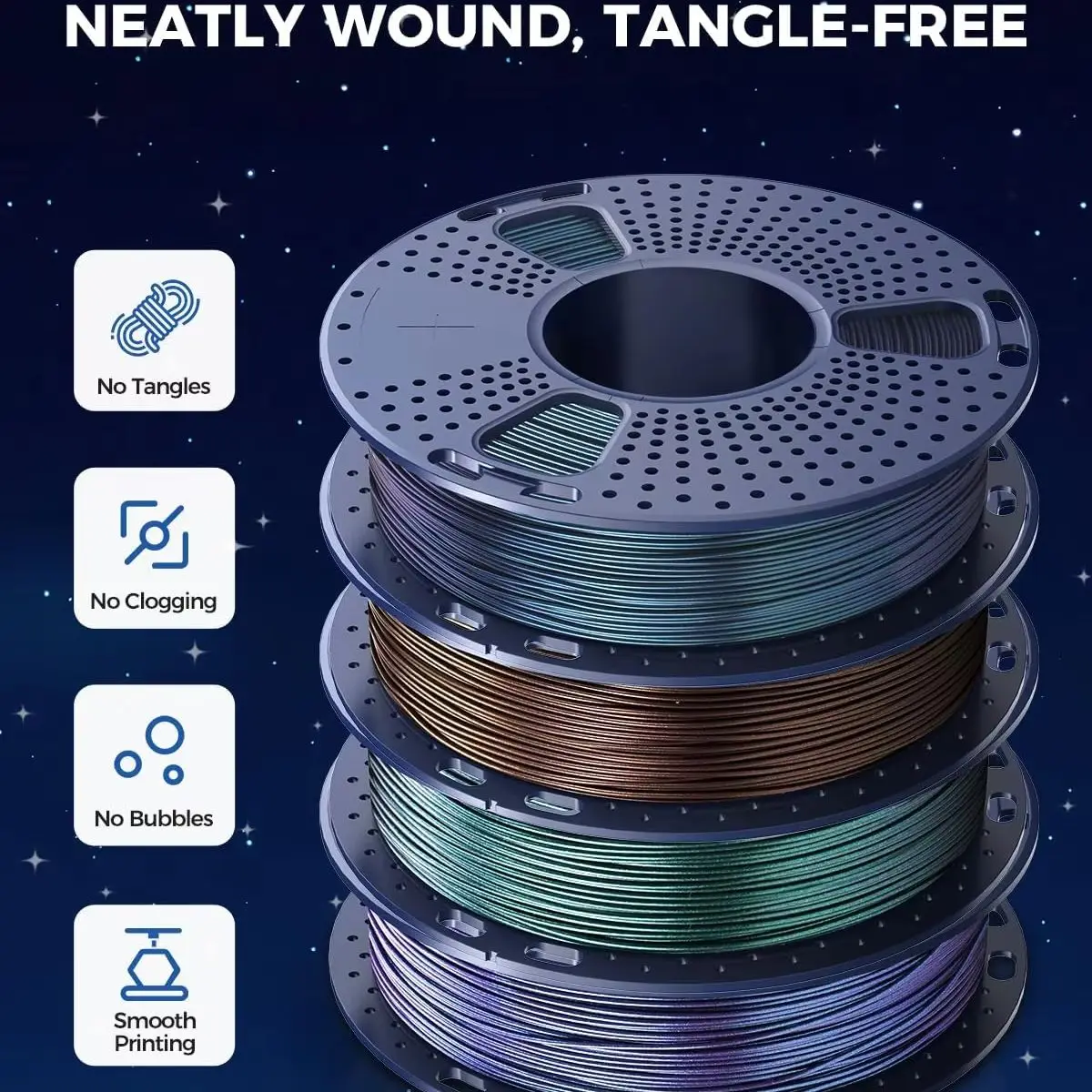 JAYO PLA Galaxy 1 Rolle 3D-Drucker-Filament 1,75mm Gemischte Farben Blasenfrei FDM 3D-Druckmaterial für 3D-Druck 1,1KG
