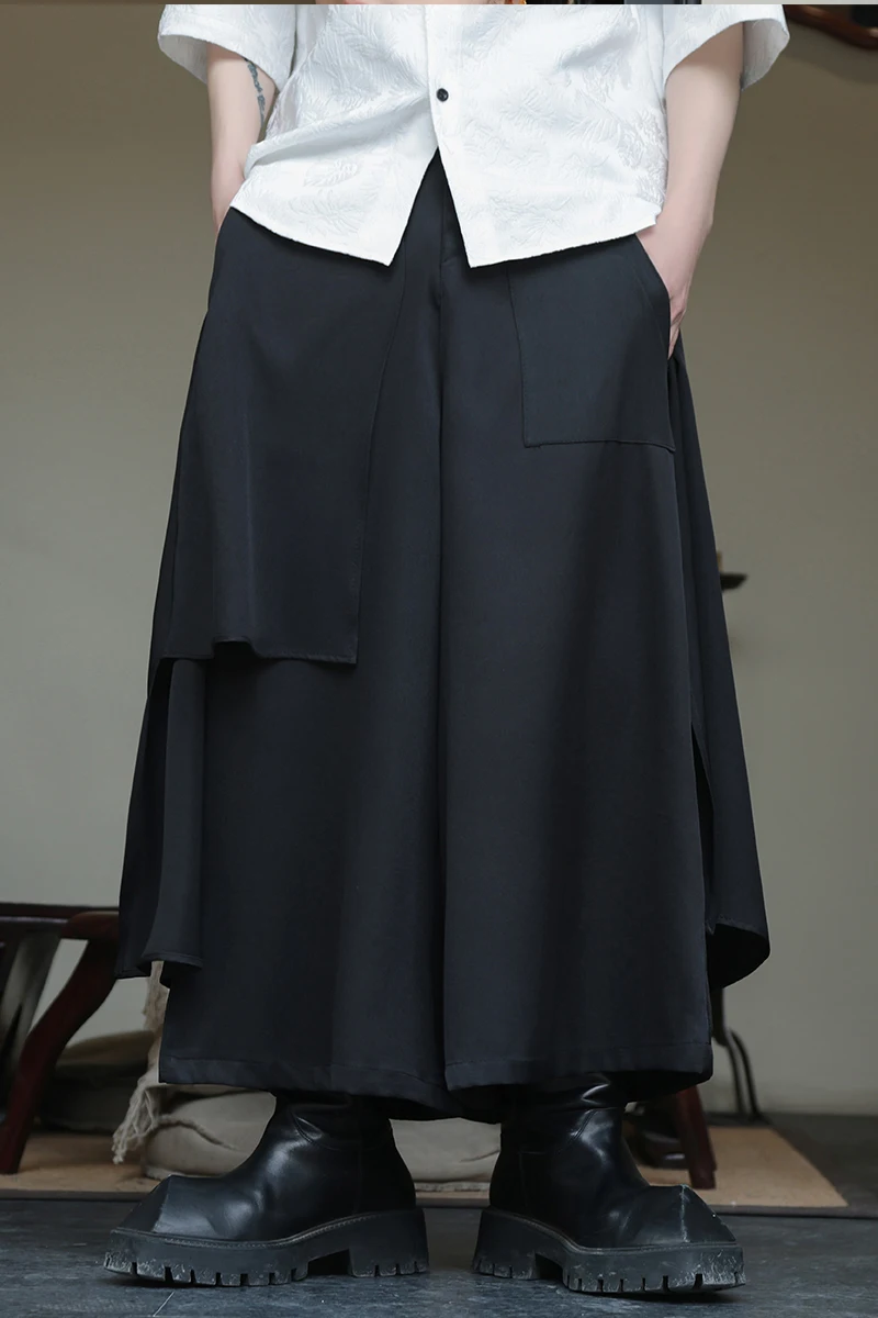 ญี่ปุ่น Gothic ไม่สม่ําเสมอเอวสูงกระโปรงจีบกางเกงสําหรับชายสีดํา Harajuku Punk Cargo กระโปรงฤดูร้อน Vintage เสื้อผ้า