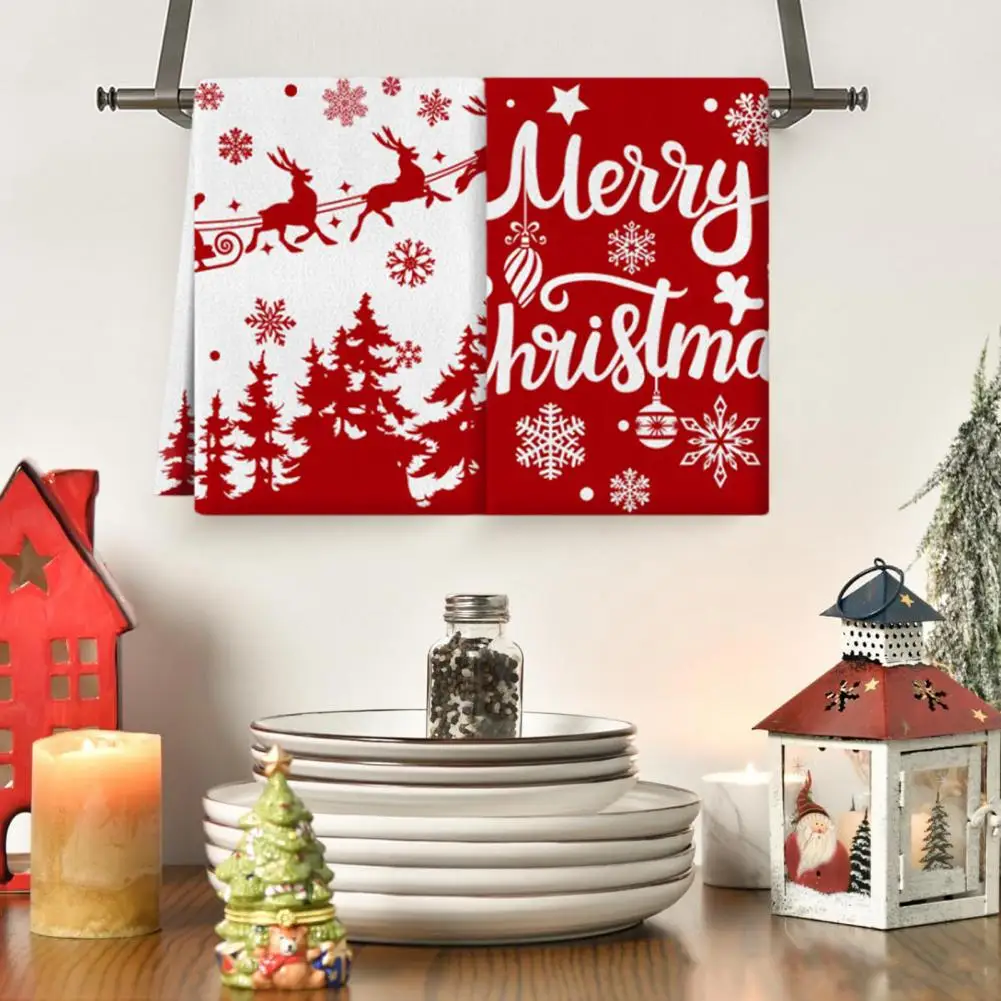 Christmas Dish Towel Cartoon Printing Washable Hotel Restaurant Dining Banquet Table Decor Napkin Kitchen Dish Washing Cloth