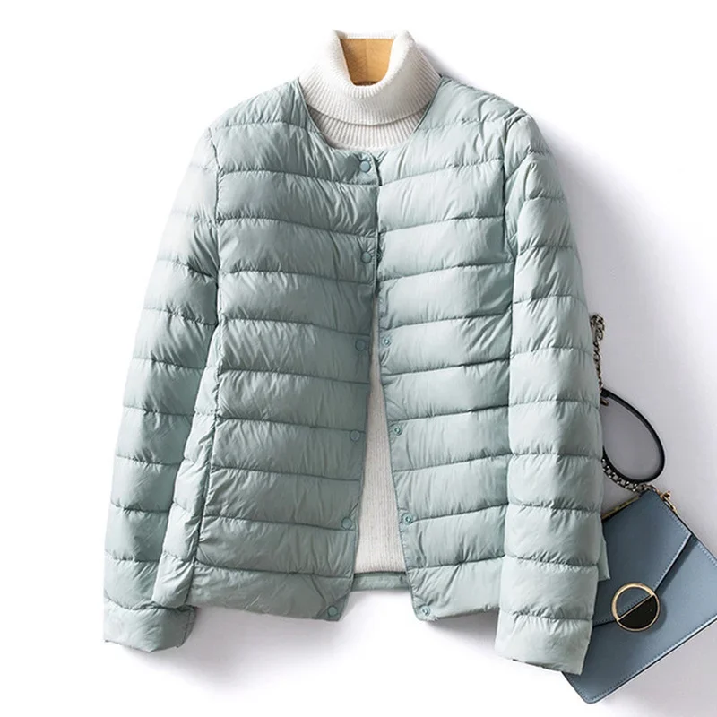 Women Liner Duck Down Jacket O-neck Variable V-neck 2024 New Female Winter Keep Warm Collarless Ultralight Quilted Puffer Coat