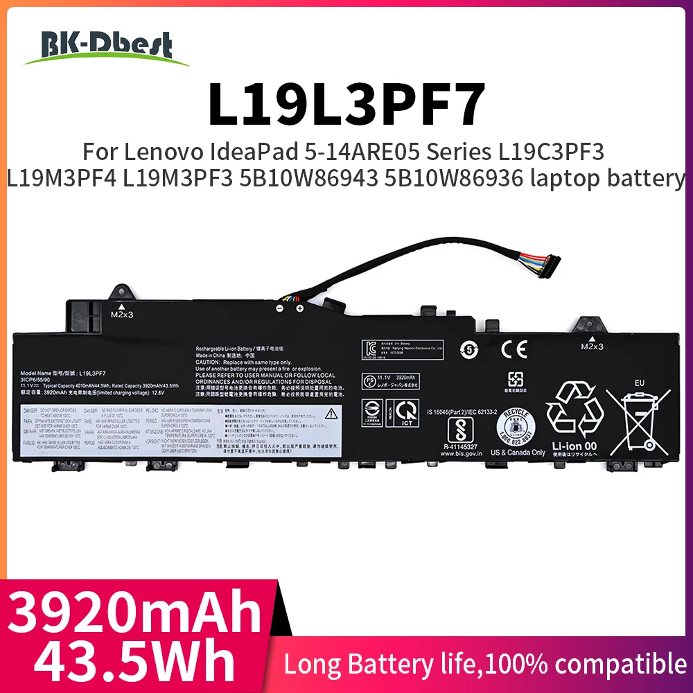 BK-Dbest 11.34v 45wh Laptop Battery L19L3PF7 For Lenovo Ideapad 5-14ARE05 5-14ALC05 5-14IIL05 5-14ITL05 L19C3PF3 L19M3PF4